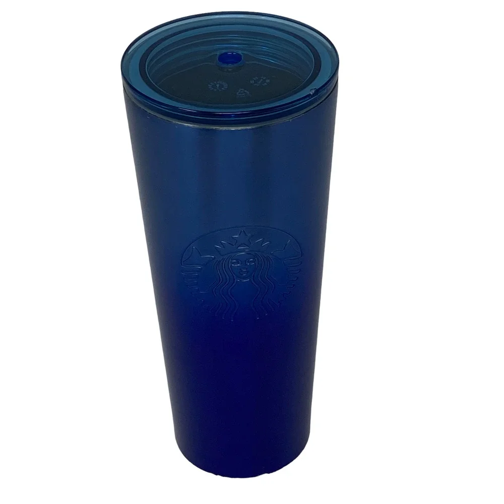 Starbucks Coffee Cold Beverage Blue Stainless Steel 16 Fl Oz‎ Tumbler With Lid
